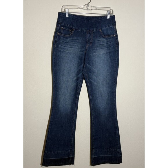 JAG Jeans Womens 12 Blue Med Wash High Rise‎ Flare Pull Up Distressed  Momcorp - Picture 1 of 11
